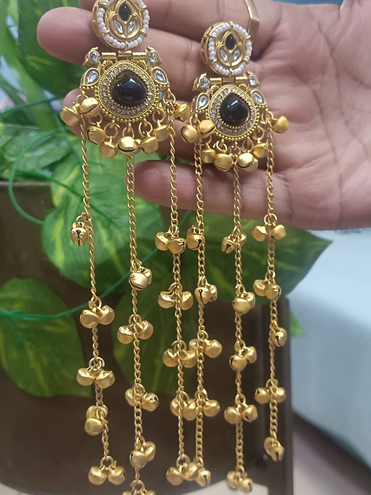 Prikasa Kashmiri Golden Jhumke with Black shining pearl - M40