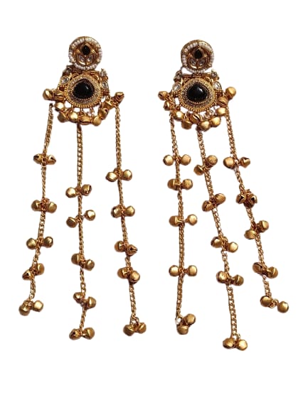 Prikasa Kashmiri Golden Jhumke with Black shining pearl - M40