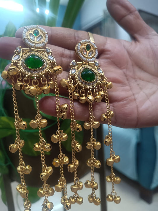 Prikasa Kashmiri Golden Jhumke with Green shining pearl - M41