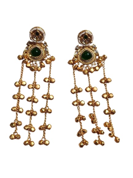 Prikasa Kashmiri Golden Jhumke with Green shining pearl - M41