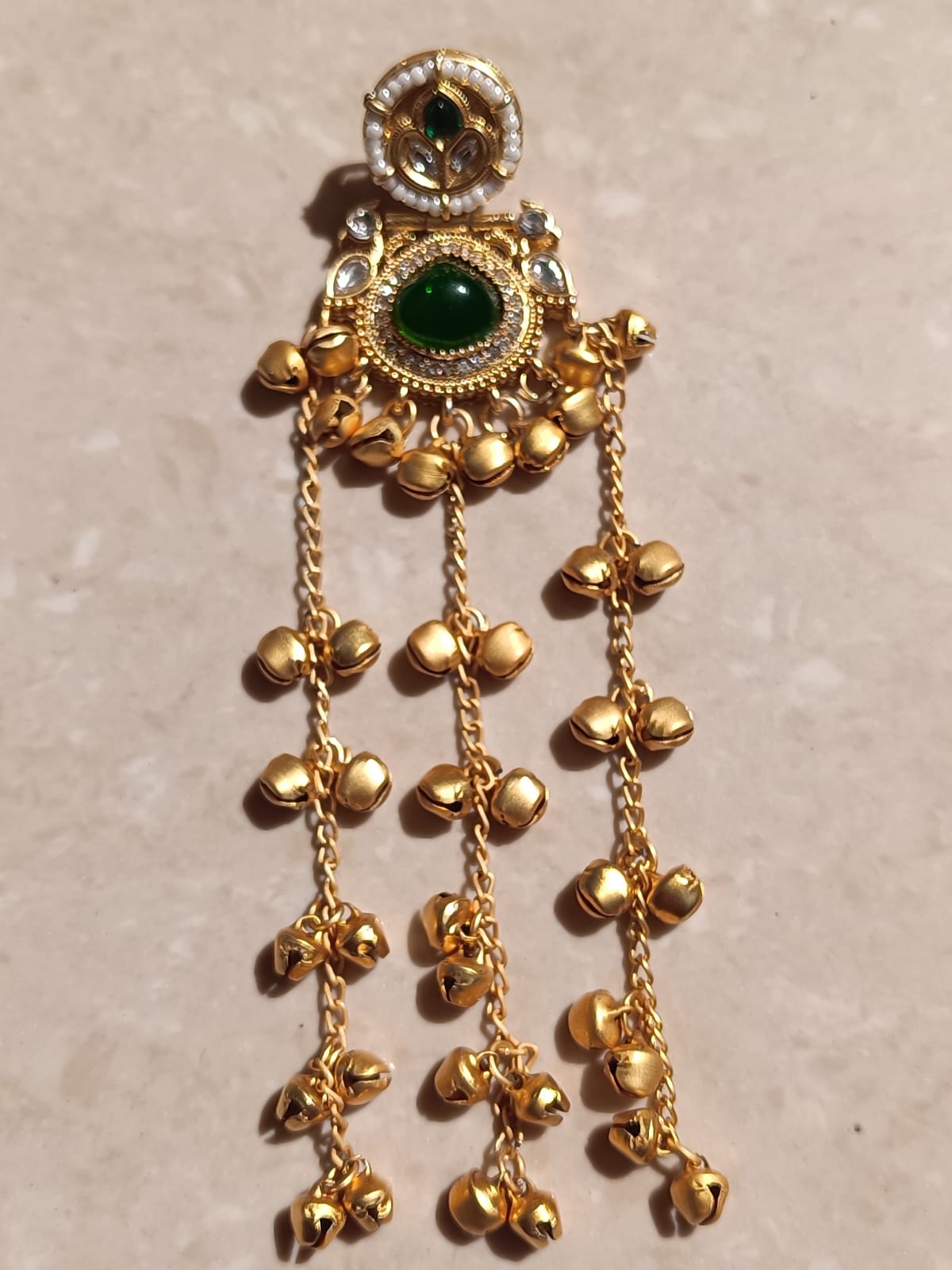 Prikasa Kashmiri Golden Jhumke with Green shining pearl - M41