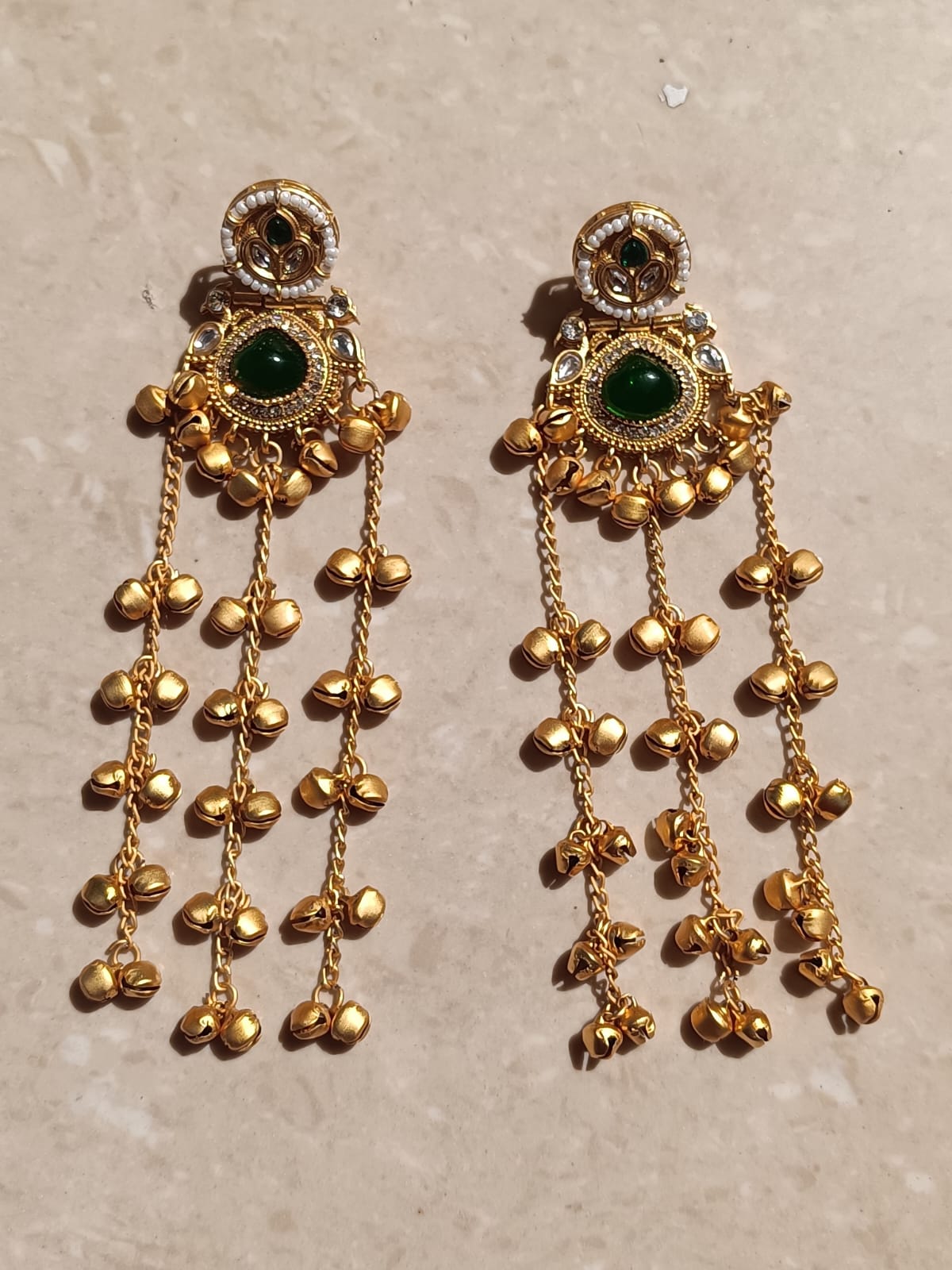 Prikasa Kashmiri Golden Jhumke with Green shining pearl - M41