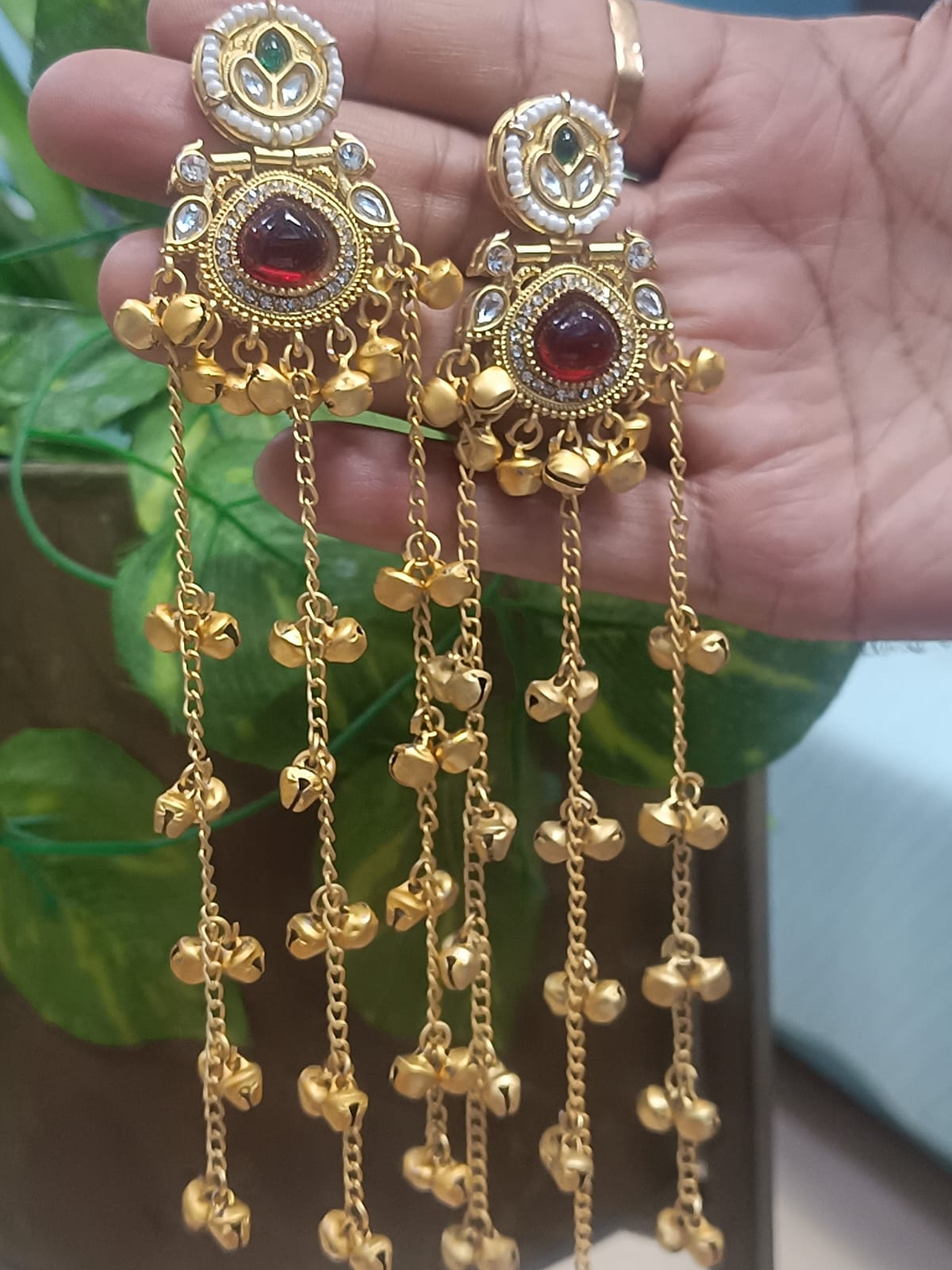 Prikasa Kashmiri Golden Jhumke with Red shining pearl - M42