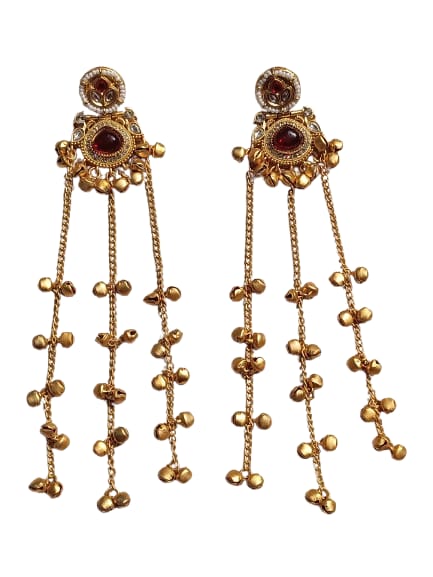 Prikasa Kashmiri Golden Jhumke with Red shining pearl - M42