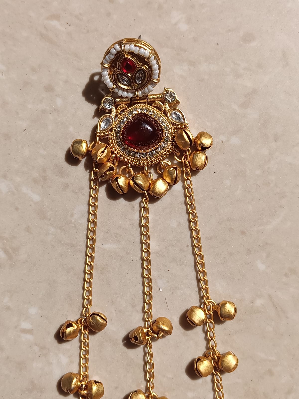 Prikasa Kashmiri Golden Jhumke with Red shining pearl - M42