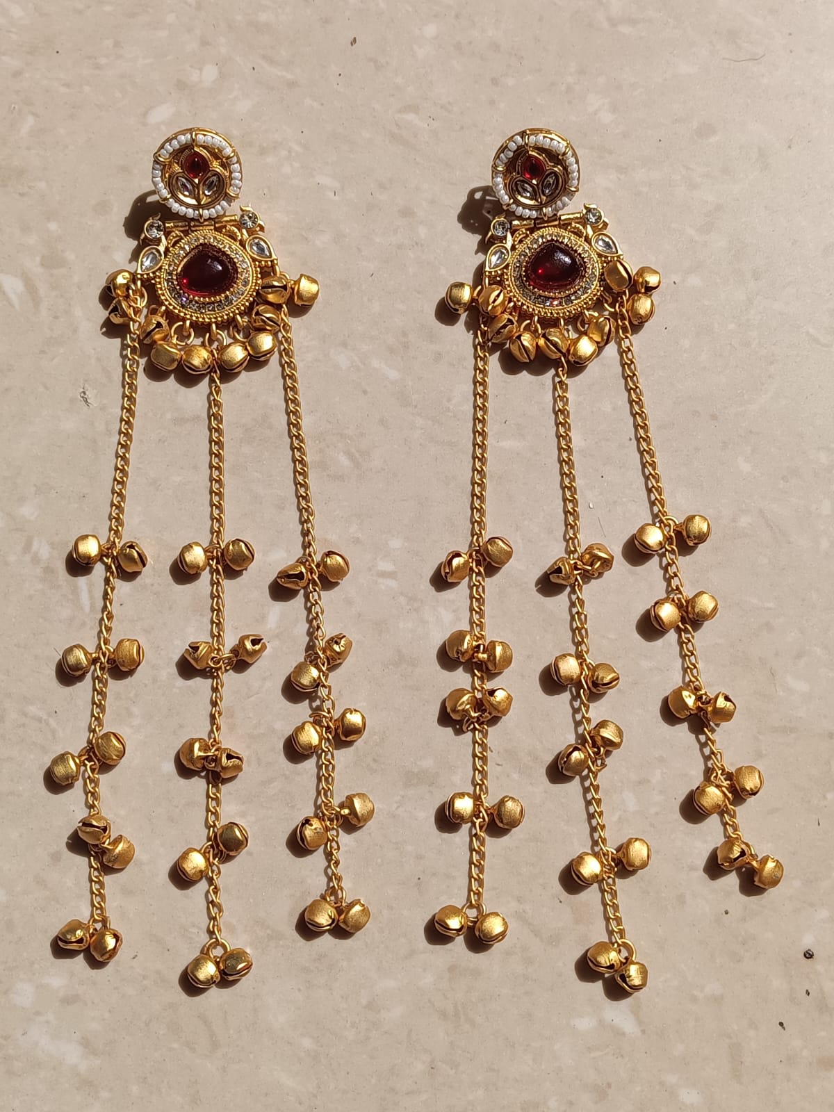 Prikasa Kashmiri Golden Jhumke with Red shining pearl - M42