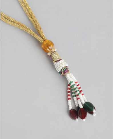 Elegant White Pearl Long Necklace with American Diamond detailing & Tassel Earrings - M5