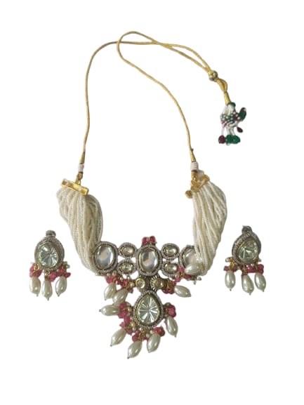 Traditional Kundan & Pearl Choker Necklace Set with Earrings for Women - M8
