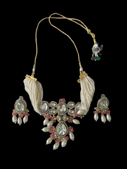 Traditional Kundan & Pearl Choker Necklace Set with Earrings for Women - M8