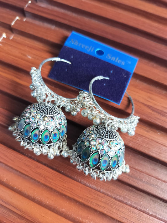 Oxidize Silver Jhumka Style Earrings