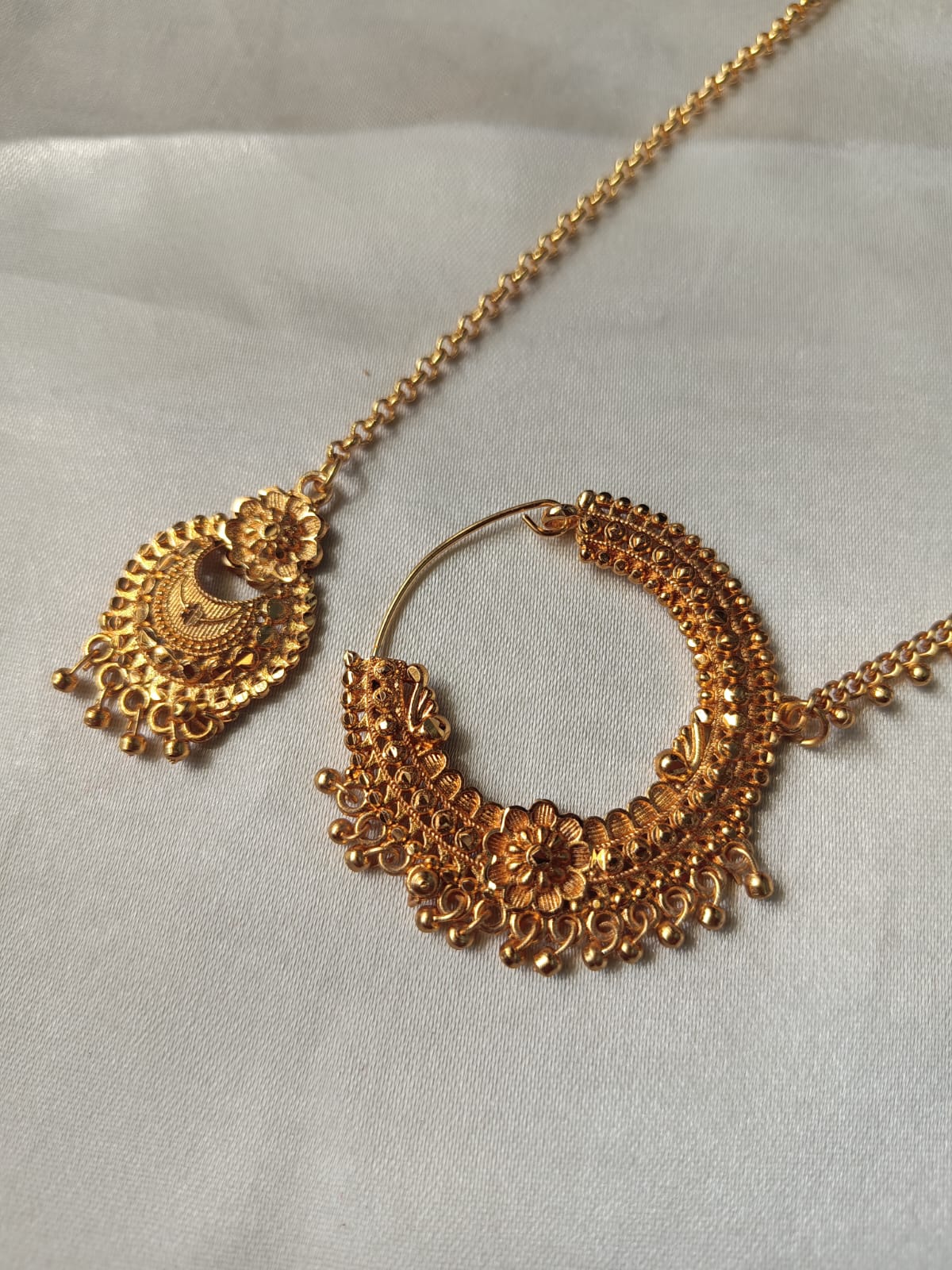 Traditional Golden plated Pahadi Nath & Mangtika Set - M21