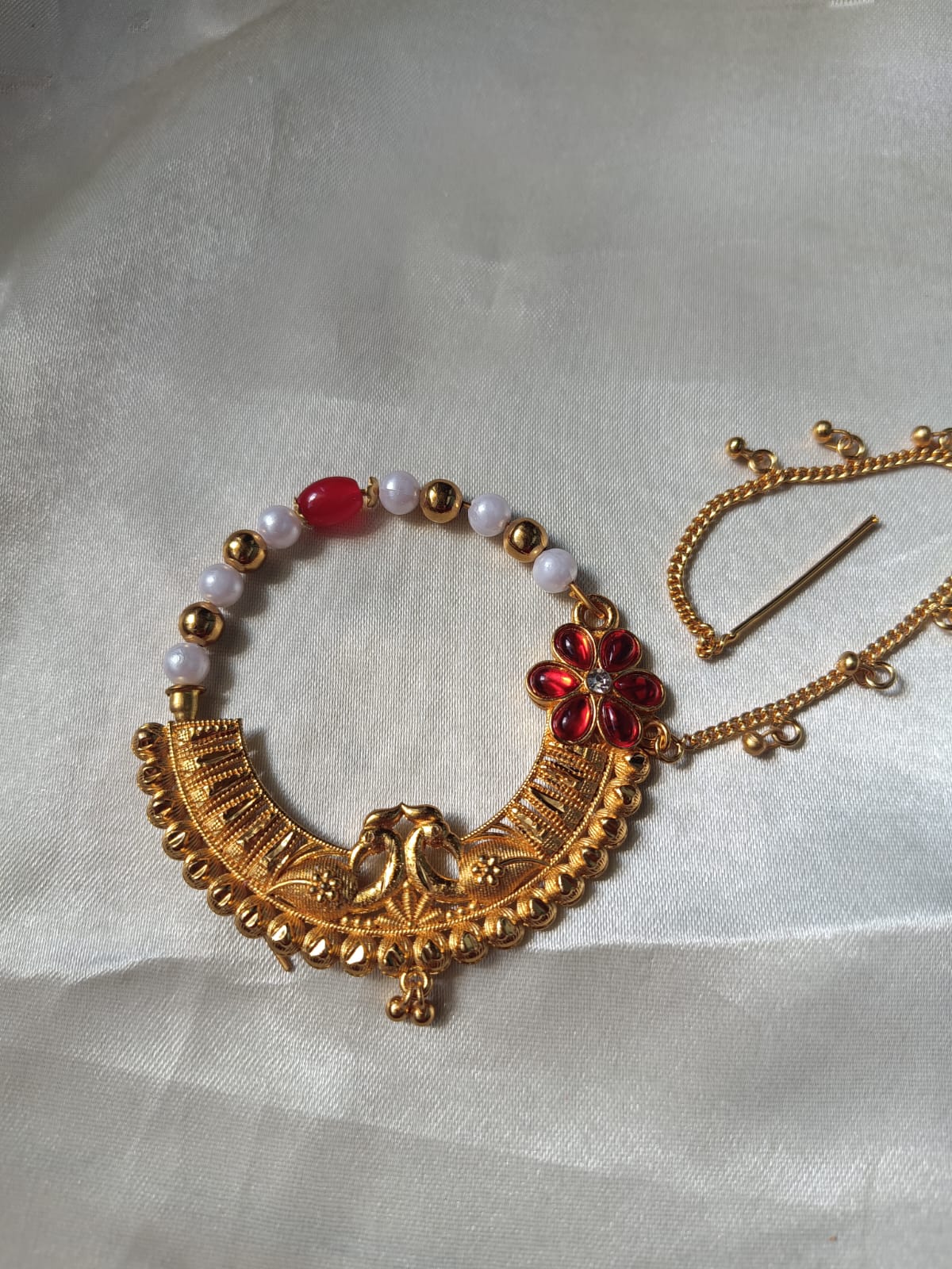 Traditional Golden plated & Pearl Pahadi Nath - M19