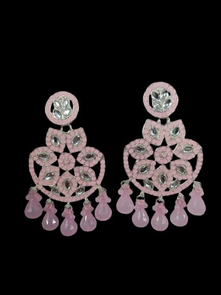 Prikasa Pink Kundan Chandbali Earrings - M35