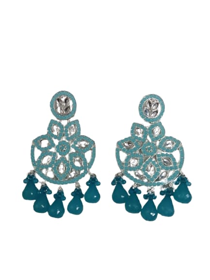 Prikasa Turquoise Blue Kundan Chandbali Earrings - M36