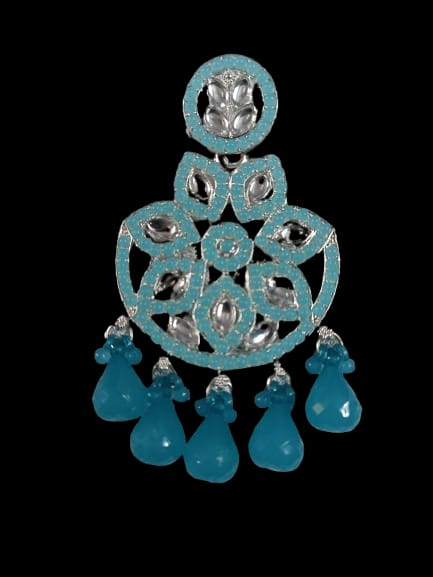 Prikasa Turquoise Blue Kundan Chandbali Earrings - M36