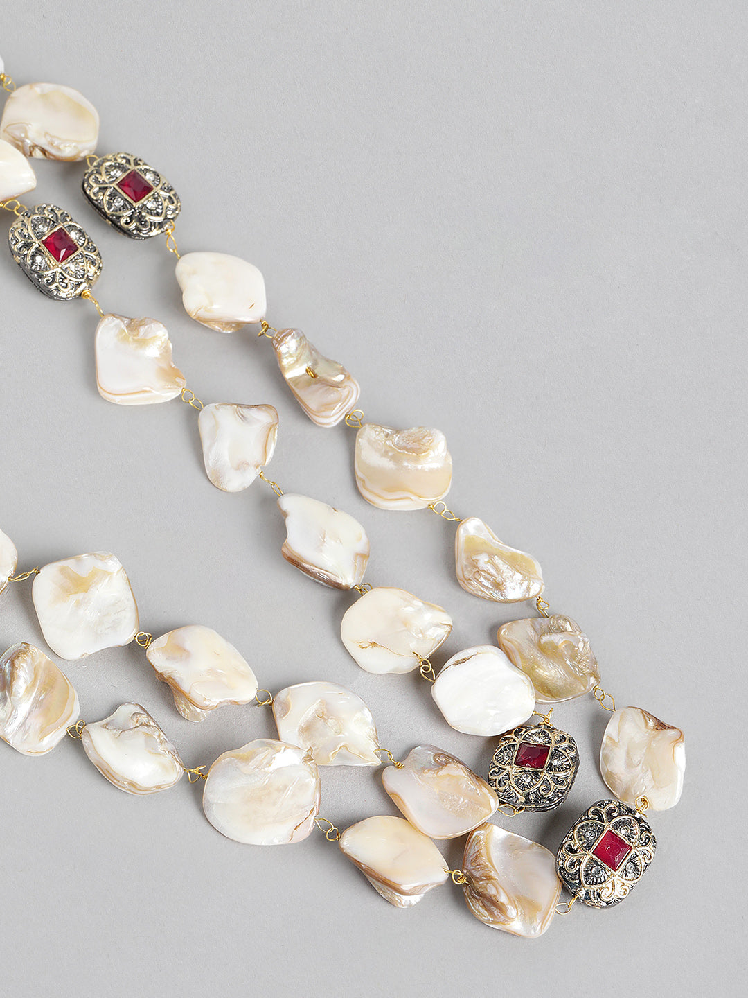 Off-White & Green Gold-Plated Beaded Necklace Set with Matching Drop Earrings - M2