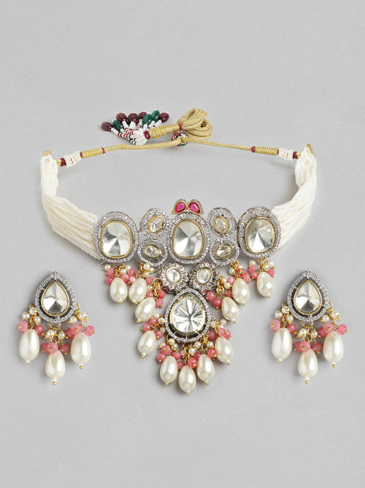 Traditional Kundan & Pearl Choker Necklace Set with Earrings for Women - M8